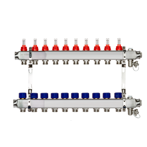 картинка Комплект коллекторов Ридан SSM-10RF set с расходомерами и кронштейнами, 10 контуров от магазина Сантехстрой
