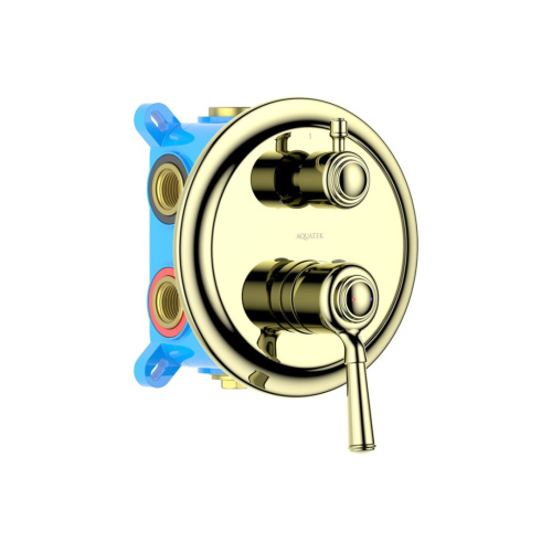 изображение смеситель для ванны aquatek классик, 3 режима, внешняя и скрытая часть, полир. золото aq1547pg