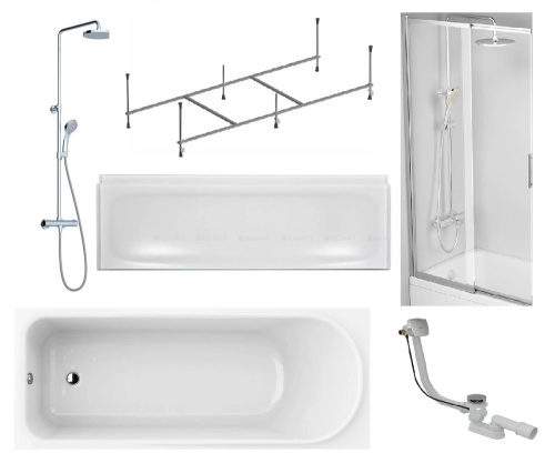 картинка Комплект SAN13 - Акриловая ванна Am.Pm + Душевая система Ravak + Каркас для акриловой ванны Am.Pm + Слив-перелив для ванны Ravak  + Фронтальная панель для ванны Am.Pm + Шторка на ванну Am.Pm от магазина Сантехстрой