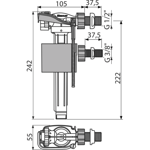картинка Клапан заливной Alcadrain A160UNI 1/2",3/8" латунная резьба от магазина Сантехстрой