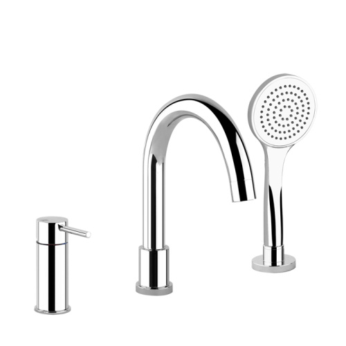 изображение gessi emporio via tortona смеситель для ванны на 3 отверстия с переключателем, изливом и шлангом 1,50м, цвет: chrome