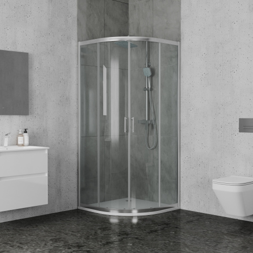 картинка Душевое ограждение Ambassador Kingston 14011104 (90х90х200) четверть круга,хром,стекло прозрачное,раздвижное,1 место от магазина Сантехстрой