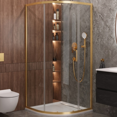 картинка Душевой уголок Cezares Molveno 90x90 MOLVENO-R-1-90-C-BORO-IV профиль Брашированное золото стекло прозрачное от магазина Сантехстрой