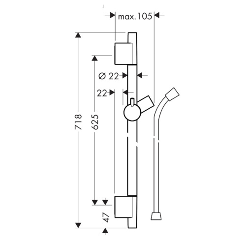 картинка Душевая штанга Hansgrohe Unica S Puro 65 см со шлангом, черный матовый (28632670) от магазина Сантехстрой