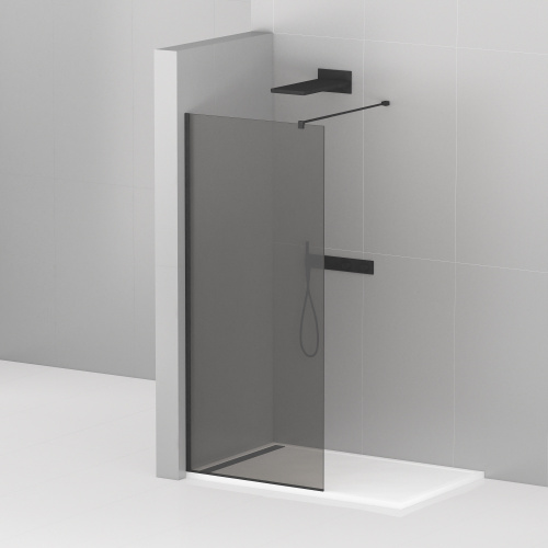 картинка LIBERTA-L-1-110-120-GR-NERO Душевая перегородка с односторонним входом, стекло графит, профиль чёрный, 1100x1200x1950 мм от магазина Сантехстрой