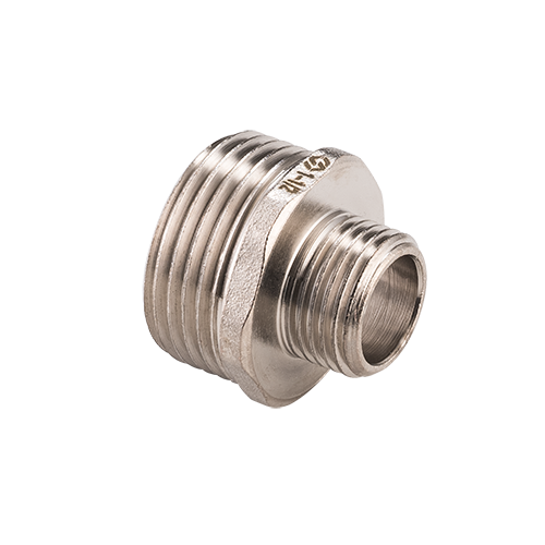 картинка Ниппель, MVI, резьбовой, 1 1/2" х 1 1/4", НН, переходной, латунь никелированная от магазина Сантехстрой
