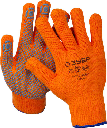 картинка ЗУБР АНГАРА, размер S-M, перчатки утепленные с начёсом, акриловые, с ПВХ покрытием (точка). от магазина Сантехстрой