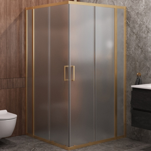 картинка Душевой уголок Cezares Molveno 110x110 MOLVENO-A-22-90+20-P-BORO профиль Брашированное золото стекло рифленое от магазина Сантехстрой