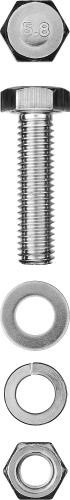 картинка Болт (DIN933) в комплекте с гайкой (DIN934), шайбой (DIN125), шайбой пруж. (DIN127), M10 x 30 мм, 3 шт, ЗУБР от магазина Сантехстрой