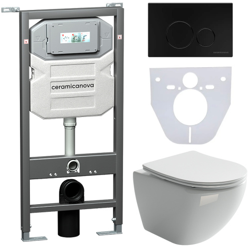 картинка Комплект унитаза с инсталляцией Ceramica Nova Metropol CN4002_1001B_1000 с сиденьем Микролифт и Черной матовой клавишей смыва от магазина Сантехстрой