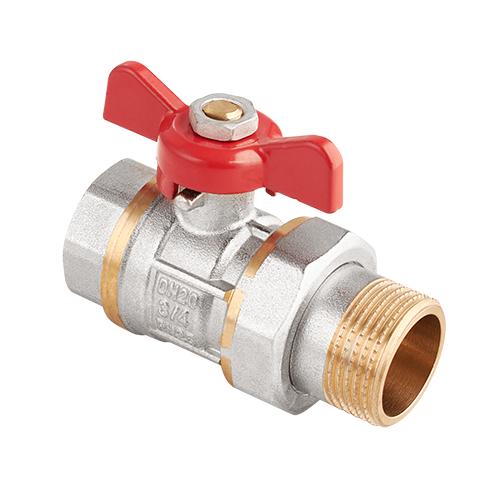 картинка Кран-американка шаровой, MVI, AquaHit, 1/2", НВ, PN 25, ручка-бабочка, с полусгоном, полнопроходной, материал-латунь никелированная от магазина Сантехстрой