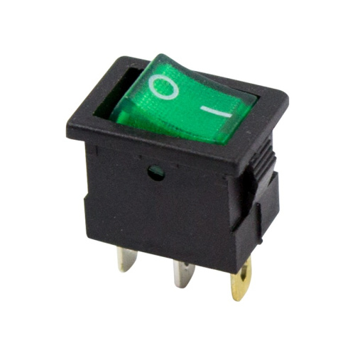 картинка Выключатель клавишный 12V 15А (3с) ON-OFF зеленый с подсветкой Mini (RWB-206-1, SC-768) REXANT от магазина Сантехстрой