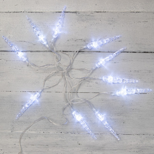 картинка Гирлянда светодиодная Сосульки 1,5 м,  10 LED,  прозрачный ПВХ,  цвет свечения белый,  2 х АА (батарейки не в комплекте) NEON-NIGHT от магазина Сантехстрой