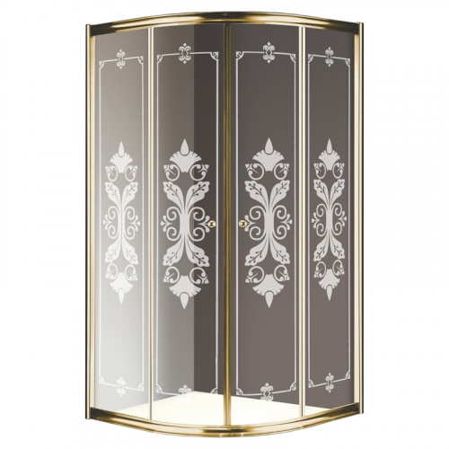 картинка Душевой уголок Cezares Giubileo R2 90x90 GIUBILEO-R-2-90-SCORREVOLE-CP-G профиль Золото стекло прозрачное с матовым рисунком от магазина Сантехстрой