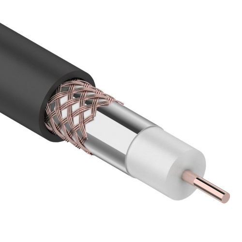 картинка Кабель коаксиальный RG-6U+Cu,  75 Ом, Cu/Al/Cu,  64%,  100 м,  черный OUTDOOR,  REXANT от магазина Сантехстрой