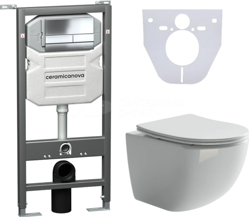 картинка Комплект Унитаз подвесной Ceramica Nova Forma CN3009 безободковый + Система инсталляции Envision CN1002CH с кнопкой смыва и шумоизоляционной панелью от магазина Сантехстрой