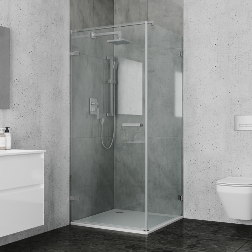 картинка Душевое ограждение Ambassador Abner 10011102L (100х100х200) квадрат,хром,стекло прозрачное,распашная,1 место от магазина Сантехстрой