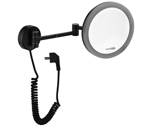 картинка Косметическое зеркало WasserKRAFT K-1004BLACK с подсветкой с увеличением Черное от магазина Сантехстрой