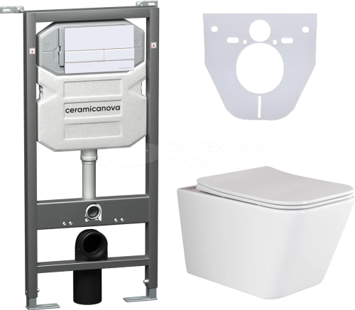 картинка Комплект (CN3007+CN1002W) Унитаз подвесной Ceramica Nova Metric Rimless CN3007 с микролифтом, безободковый + Система инсталляции для унитазов Ceramica Nova Envision CN1002W с кнопкой смыва и шумоизоляционной панелью от магазина Сантехстрой