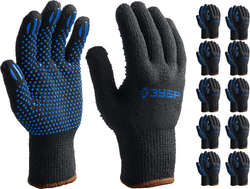 картинка ЗУБР МАСТЕР, размер L-XL, перчатки трикотажные утепленные, с ПВХ покрытием (точка), 10 пар в упаковке. от магазина Сантехстрой