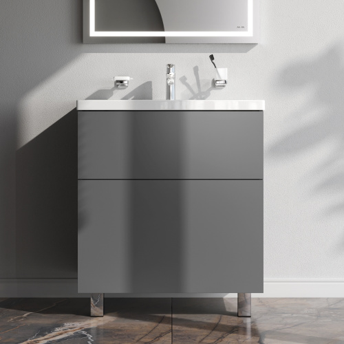 картинка M90FSX07522GM32 GEM, База под раковину, напольная, 75 см, 2 ящика push-to-open, графит матовый от магазина Сантехстрой