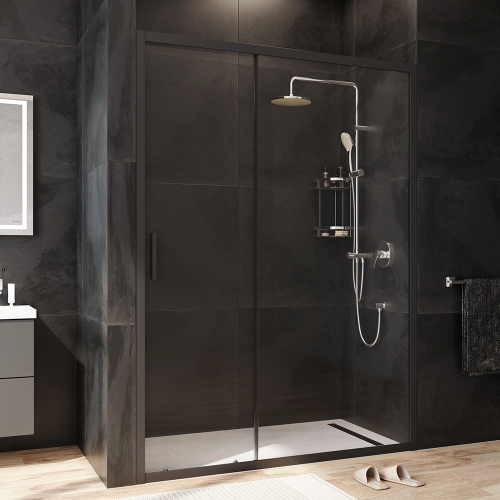 картинка W90G-140-1-195BT Gem Solo Дверь душевая 140х195, стекло прозрачное, профиль черный матовый от магазина Сантехстрой
