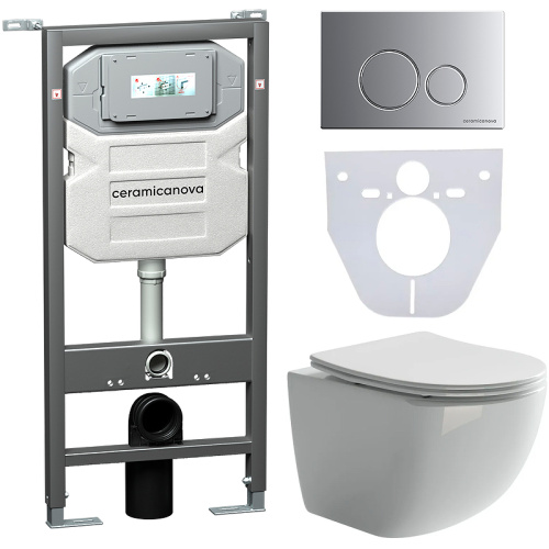 картинка Комплект унитаза с инсталляцией Ceramica Nova Forma CN3009_1001M_1000 с сиденьем Микролифт и клавишей смыва Хром матовый от магазина Сантехстрой