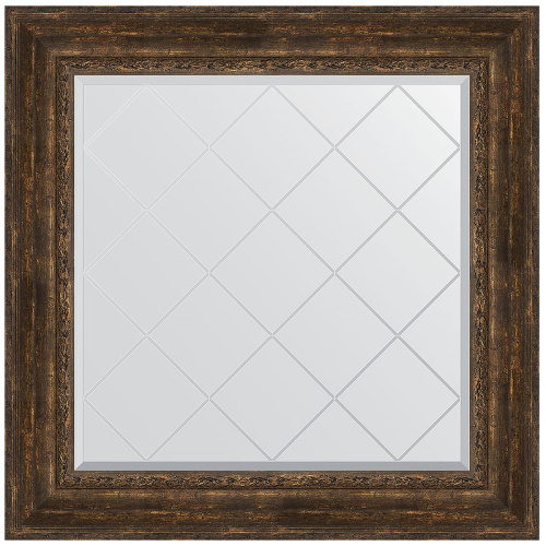 картинка Зеркало Evoform Exclusive-G 92х92 BY 4344 с гравировкой в багетной раме - Состаренное дерево с орнаментом 120 мм от магазина Сантехстрой