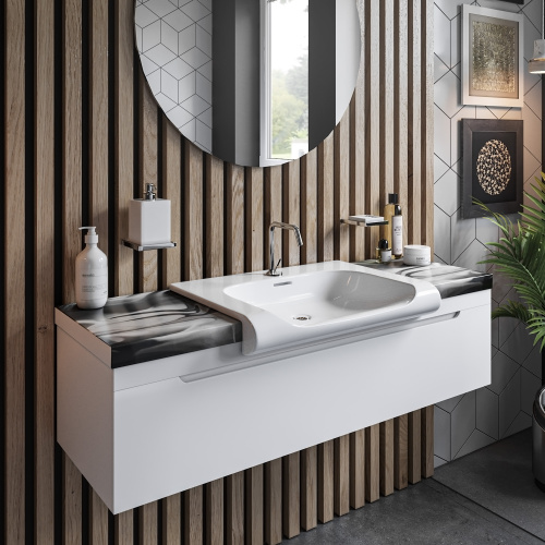 картинка KERASAN Inka Project База INKA 120см подвесная, для установки раковины по центру, цвет белый глянцевый от магазина Сантехстрой
