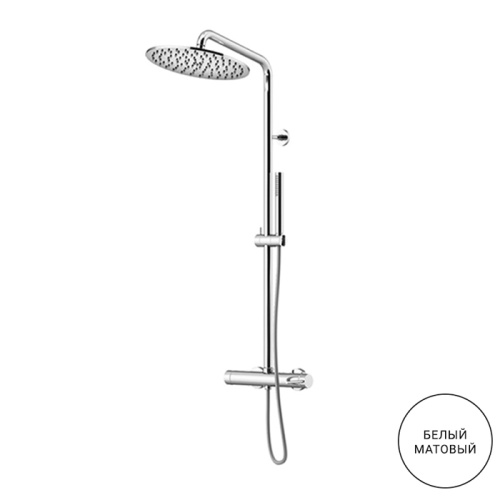 картинка GATTONI CIRCLE TWO Комплект для душа: монокомандный смеситель, душевая стойка, душевая лейка 250мм, ручной душ, цвет BIANCO OPACO от магазина Сантехстрой