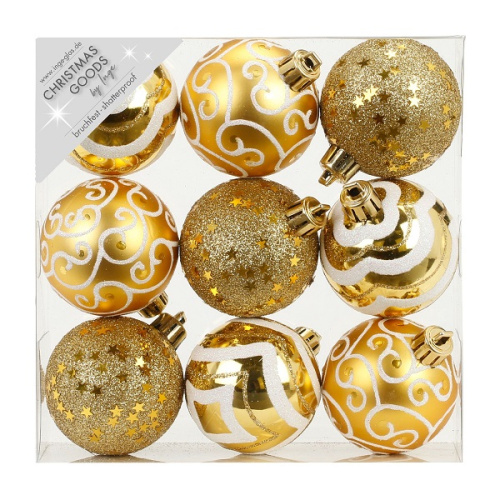 картинка Набор ёлочных шаров, пластик, Ø 6 см, золотой, 9 шт в уп от магазина Сантехстрой