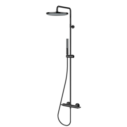 картинка BOSSINI APICE Стойка для душа с термостатическим смесителем, верхним душем Ø280 мм., ручным душем и шлангом 1500 мм., цвет черный матовый от магазина Сантехстрой