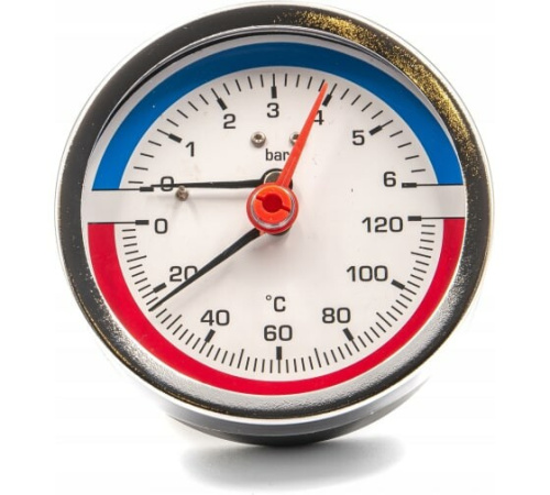 картинка Термоманометр, аксиальный, D80, 1/2" Н, 10 bar (1 МПа), от 0°C до 120°C от магазина Сантехстрой