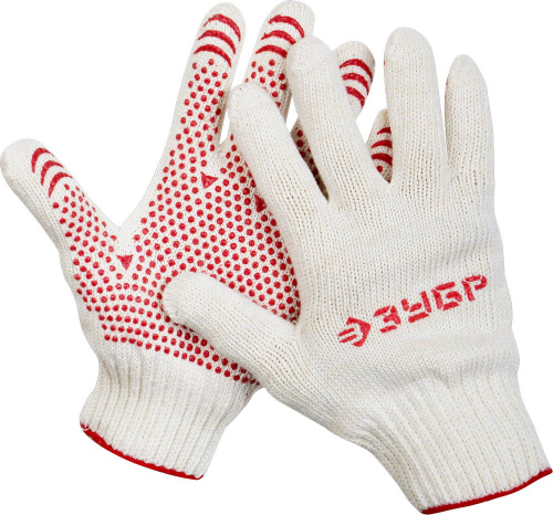 картинка ЗУБР МАСТЕР, размер L-XL, перчатки для тяжелых работ, х/б 7 класс, с ПВХ-гель покрытием (точка) от магазина Сантехстрой