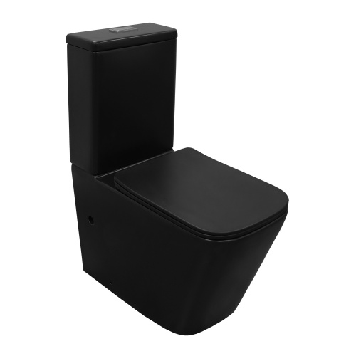 картинка Унитаз-компакт Azario Black King 370х640х810 безободковый, с быстросъемным сиденьем микролифт, черный матовый (AZ-8303D) от магазина Сантехстрой