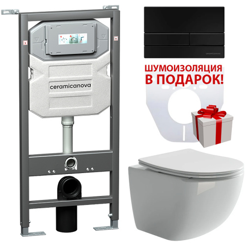картинка Комплект унитаза с инсталляцией Ceramica Nova Forma CN3009_1002B_1000 с сиденьем Микролифт и Черной матовой клавишей смыва от магазина Сантехстрой