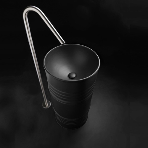 картинка Kerasan Artwork Раковина свободностоящая &quot;BARREL&quot; d 45,H 90 см, без отв под смеситель. слив в стену, цвет Nero matt от магазина Сантехстрой