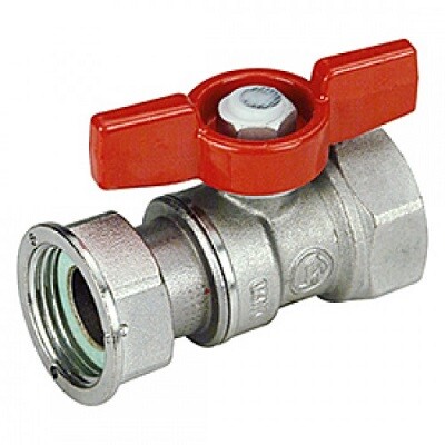 картинка Кран шаровой 1/2"x1/2" В-В с нак. гайкой хром. с красной рукояткой бабочка от магазина Сантехстрой