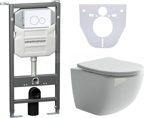 картинка Комплект Унитаз подвесной Ceramica Nova Forma CN3009 + Система инсталляции для унитазов Envision CN1001W с кнопкой смыва и шумоизоляционной панелью от магазина Сантехстрой