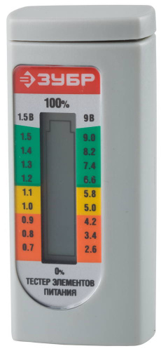 картинка Тестер уровня заряда батарей ЗУБР для элементов питания ААА, АА, С, D, LR44, 6LR61(корунд) от магазина Сантехстрой