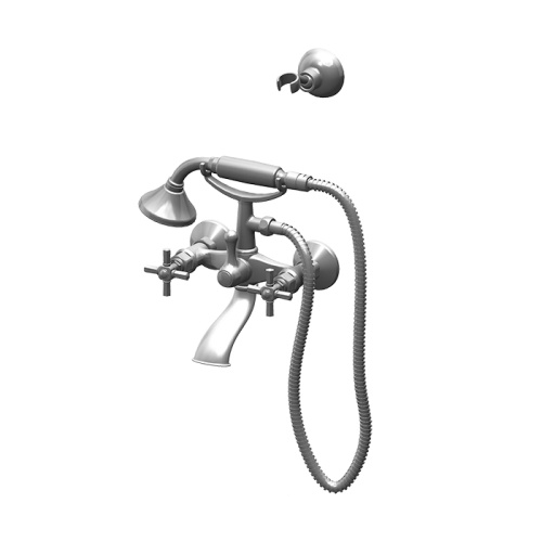 изображение gattoni trd смеситель для ванны настенный, с ручным душем и шлангом, настенный держатель, ручки paris, цвет хром