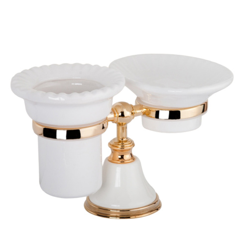 картинка TW Harmony 141, настольный держатель с мыльницей и стаканом, керамика (бел), цвет:  белый/золото от магазина Сантехстрой