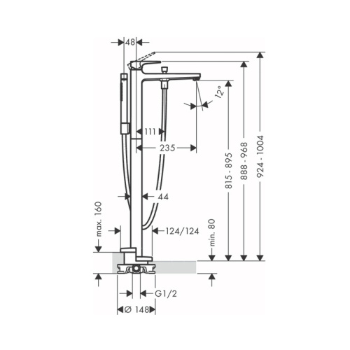 изображение смеситель для ванны hansgrohe metropol, напольный, однорычажный, с рукояткой-петлей, хром  74532000 (нужна сч 10452180)