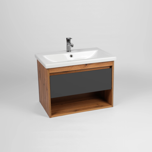 картинка Тумба VIANT "Бостон" COMO 80 1 ящик подвесная графит 425х760х500 (VBOS80COG-T1YP) от магазина Сантехстрой