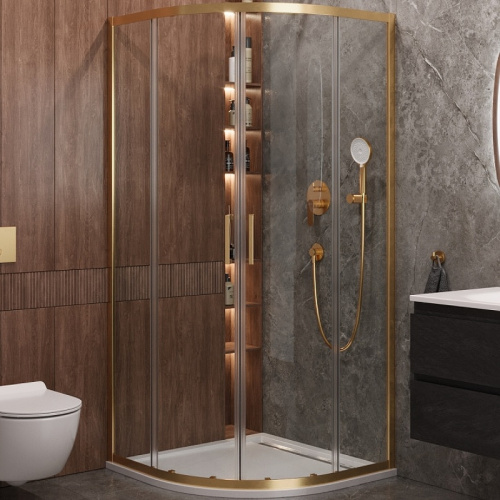 картинка Душевой уголок Cezares Molveno 90x90 MOLVENO-R-2-90-C-BORO-IV профиль Брашированное золото стекло прозрачное от магазина Сантехстрой