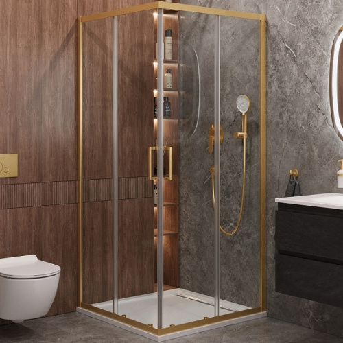картинка Душевой уголок Cezares Molveno 90x90 MOLVENO-A-2-90-C-BORO-IV профиль Брашированное золото стекло прозрачное от магазина Сантехстрой