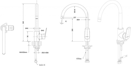 фотография смеситель bravat rhein для кухонной мойки, хром (f7429564cp-eng)