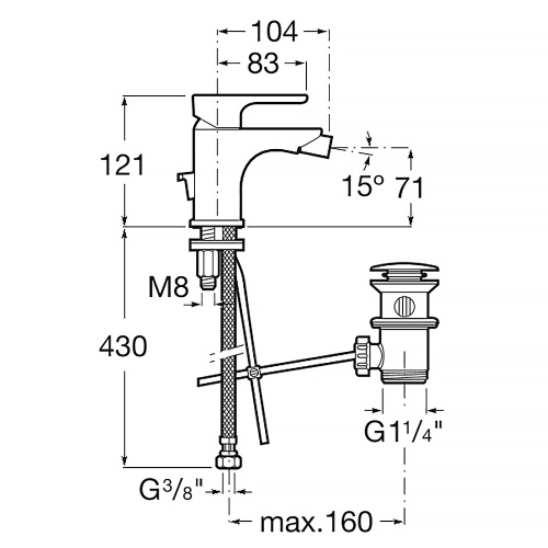 картинка Смеситель для биде Roca L20 с донным клапаном, керамический картридж, хром (7.5A6A.0.9C0.M) от магазина Сантехстрой
