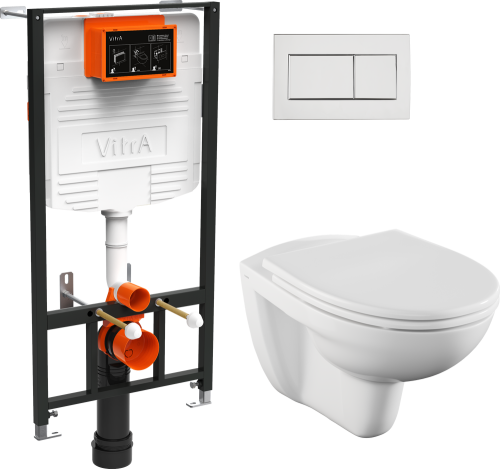 картинка Комплект VitrA Normus L-box 9773B003-7206 Унитаз подвесной безободковый, с микролифтом + Система инсталляция + Кнопка смыва от магазина Сантехстрой
