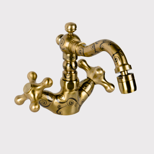 картинка daniel revival decora смеситель для биде, с донным клапаном, античное золото/декор spiral серый